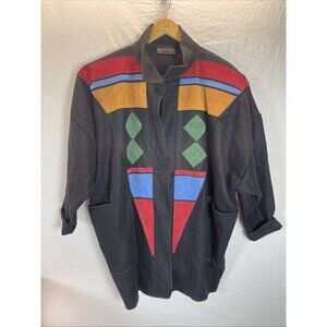 Vtg OSGOOD SMUK WOOL AND SUEDE LEATHER Coat Womens L/XL Art to Wear